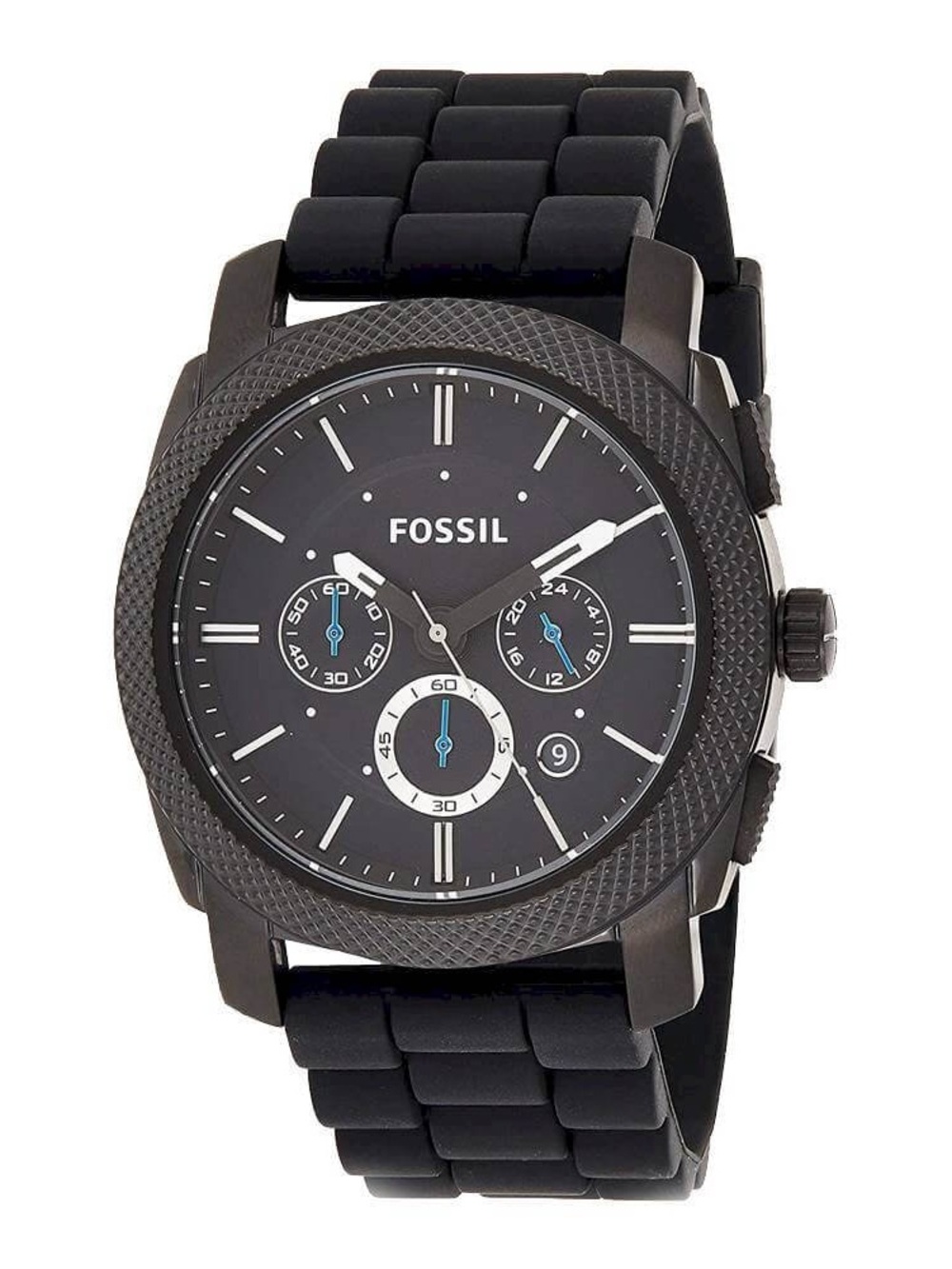 Fossil Machine FS4487 Men's Chronograph Black Dial Silicone Strap Watch - 45mm